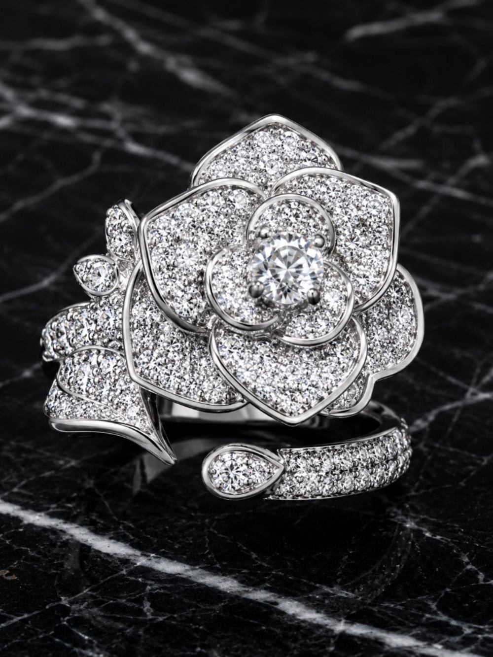 Silver Crystal Rose Statement Ring | Luxe Floral Cocktail Ring | Sparkling Rhine - Picture 7 of 7
